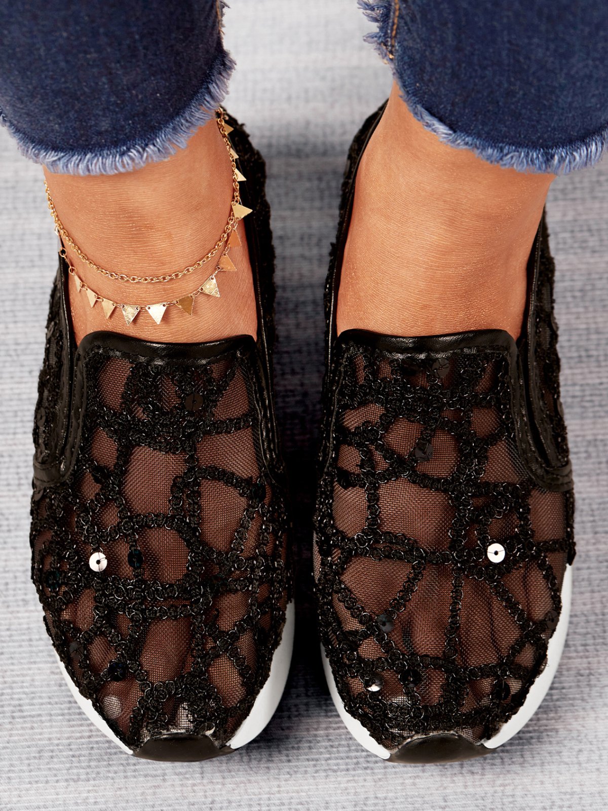 Fashion Paillette Atmungsaktiv Mesh Slip On Plateau Sneakers