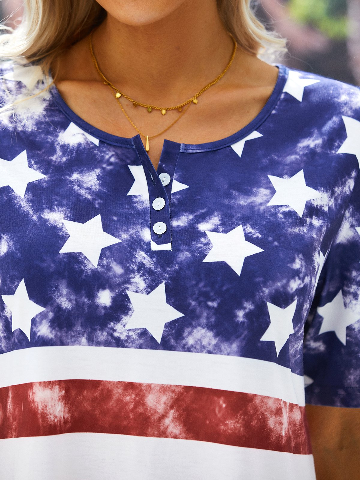 Amerika-Flagge Print Schnalle Lässig Jersey Tunika T-Shirt