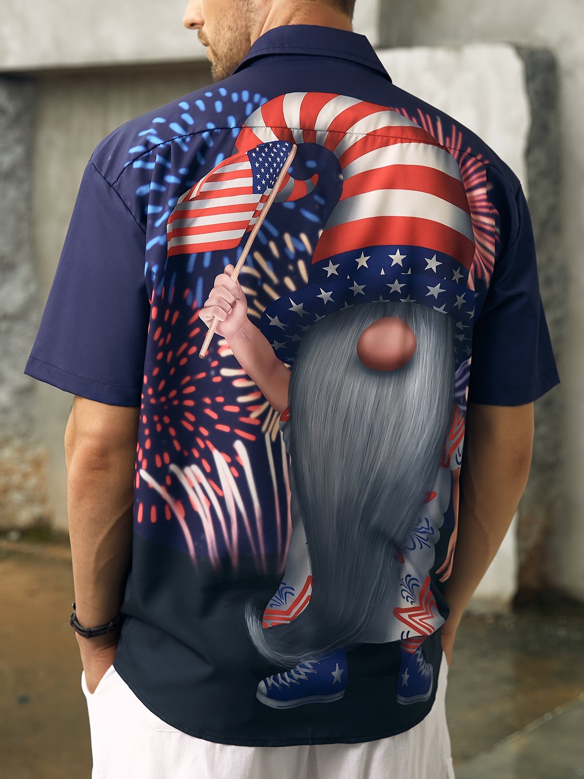 amerikanisch Flagge Gnom Brusttasche Kurzarm Lässig Bluse