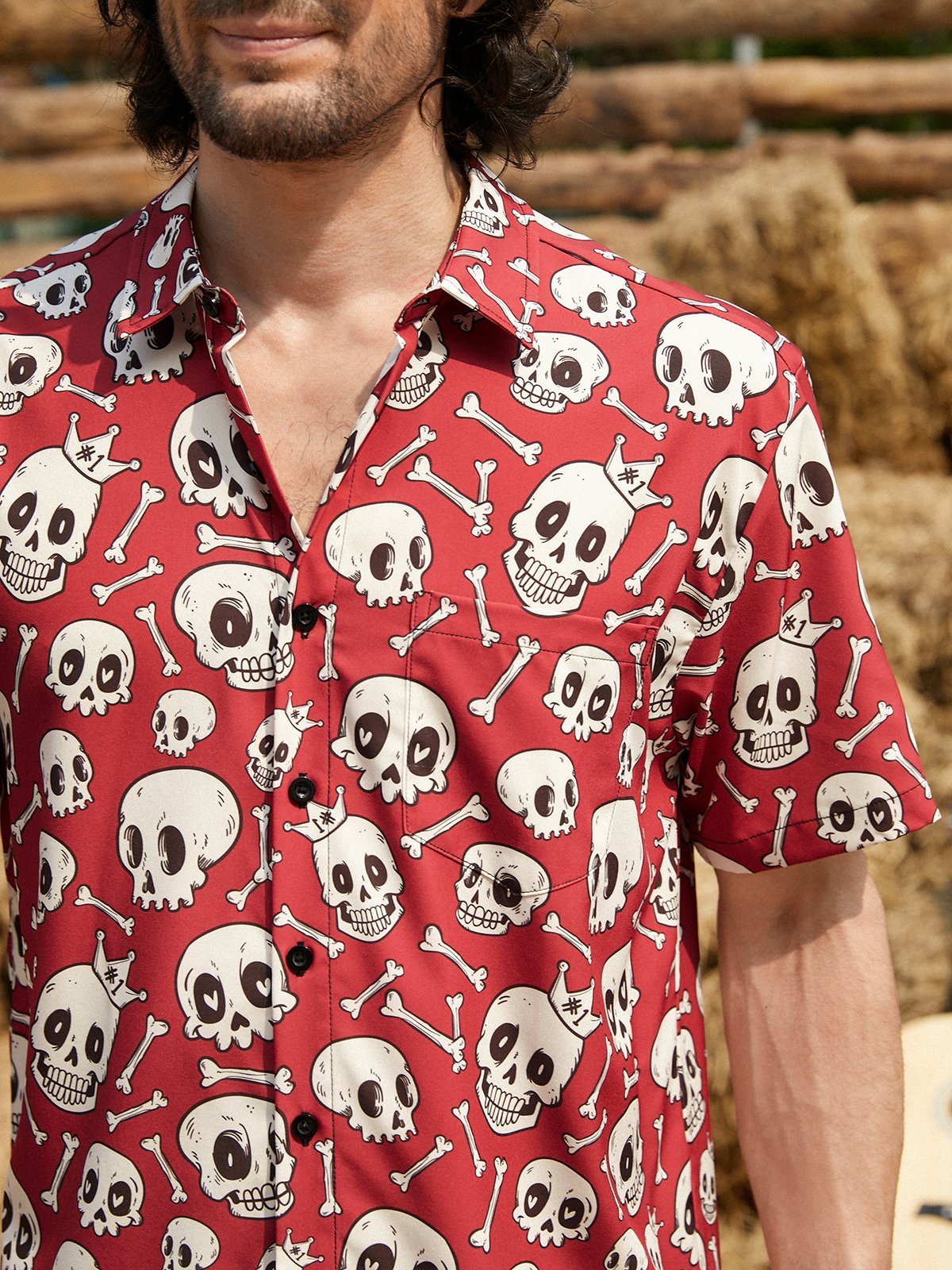 Schädel Brusttasche Kurzarm Hawaiische Bluse