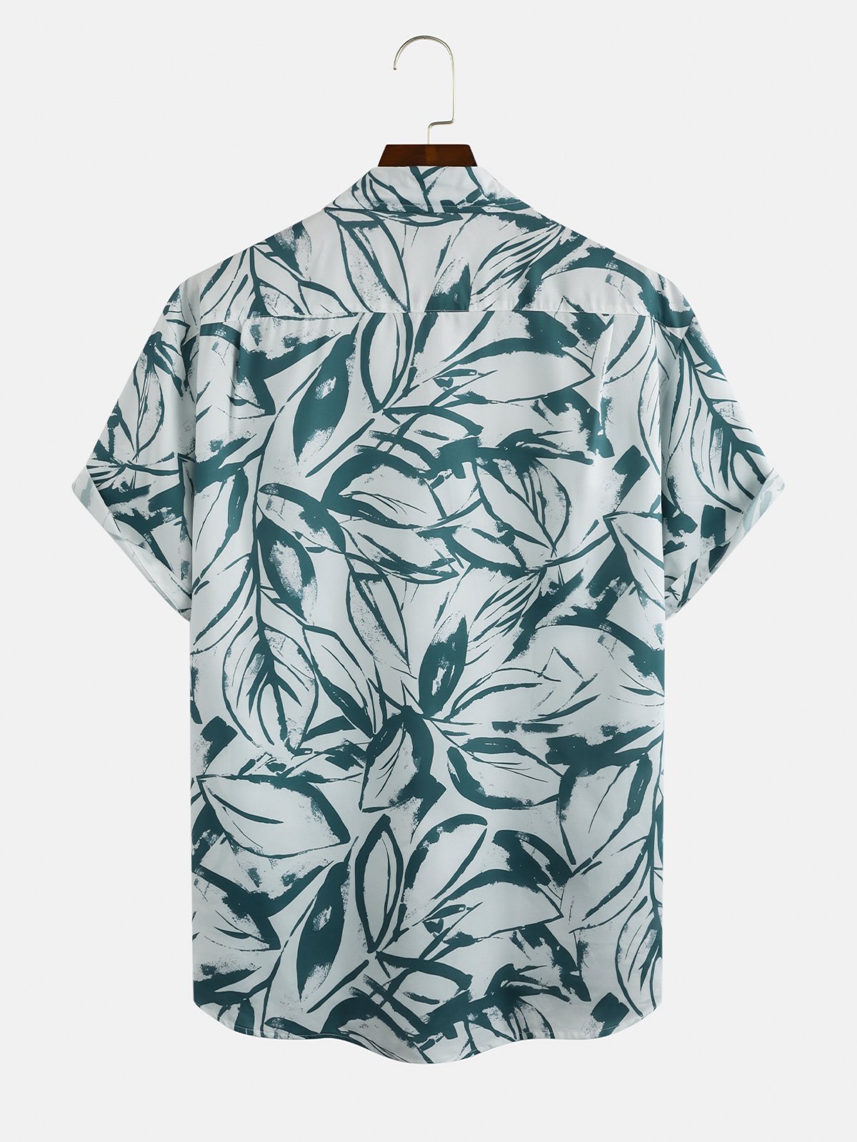 Herren Blätter Print Feuchtigkeit Wicking Stoff Fashion Hawaiische Revers Tasche Kurzarm Bluse