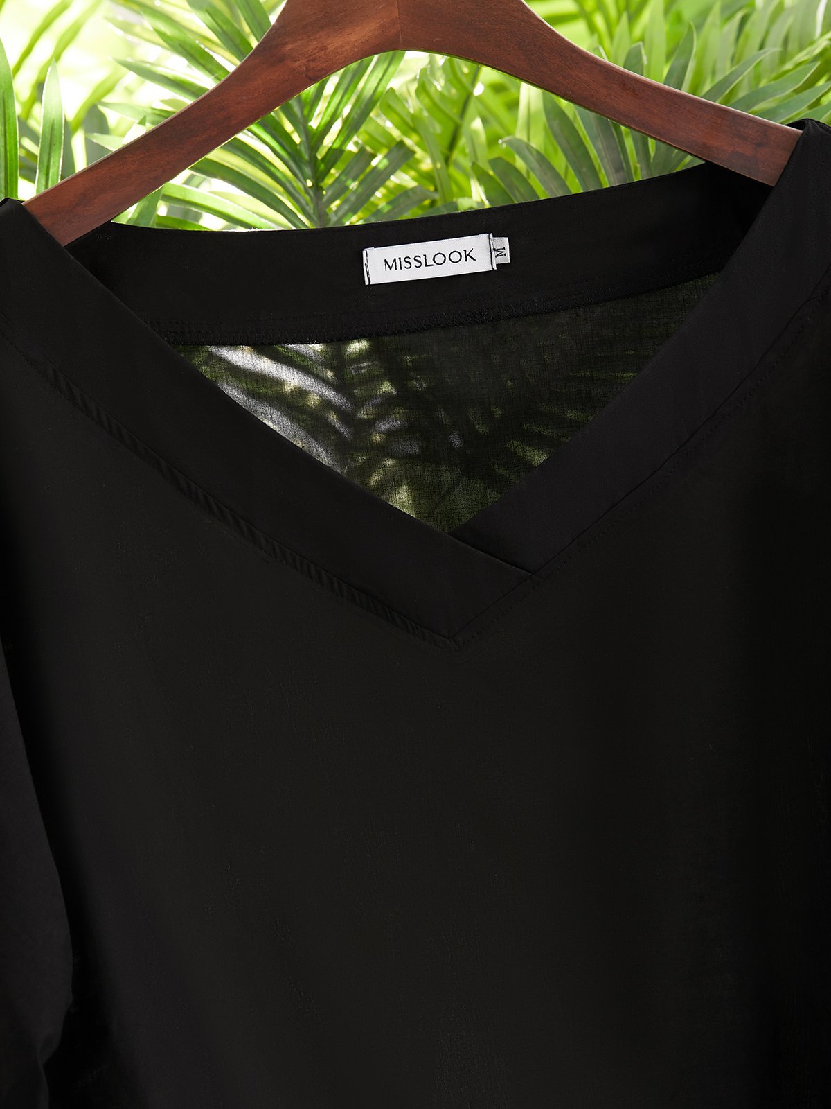 Lässige Große Größen Unifarben 3/4 Ärmel Blusen&Shirts mit V-Ausschnitt