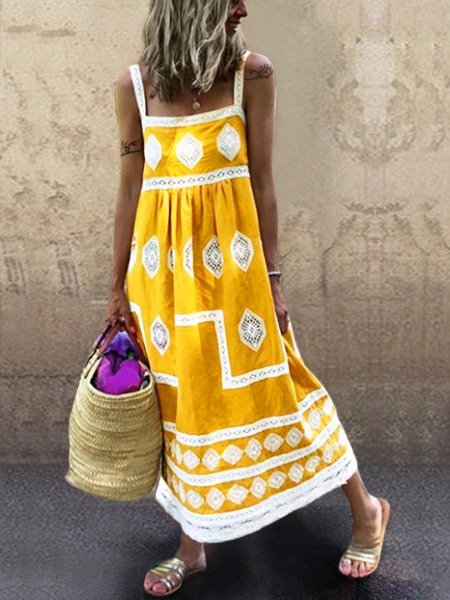 Damen Sommerkleider Bohemian Style Lässig Maxikleid ärmelloses Große Größen Kleid