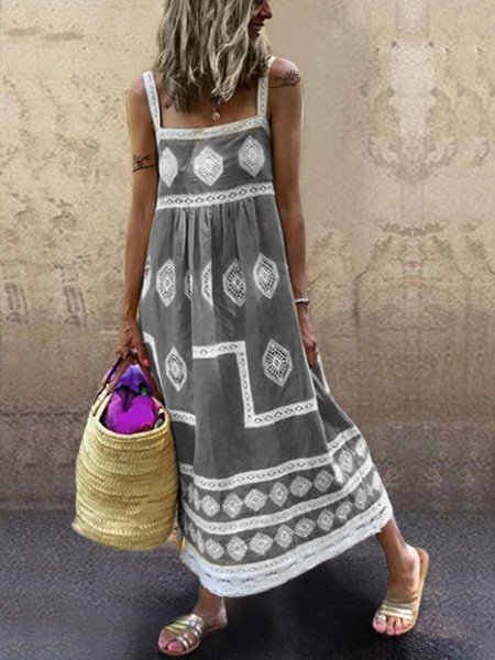 Damen Sommerkleider Bohemian Style Lässig Maxikleid ärmelloses Große Größen Kleid
