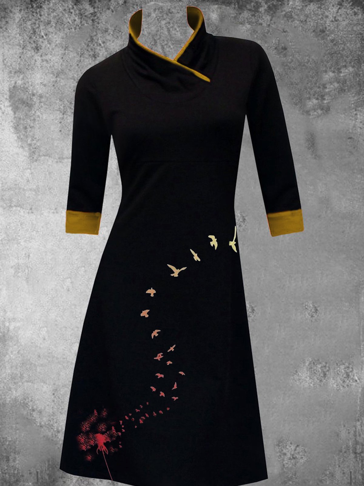 Baumwollmischung Halbarm A-Linien Lässig Strick Kleid