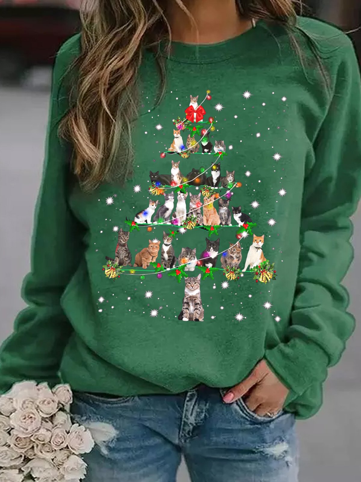 Lustig Katzen Weihnachtsbaum Lässig Sweatshirt