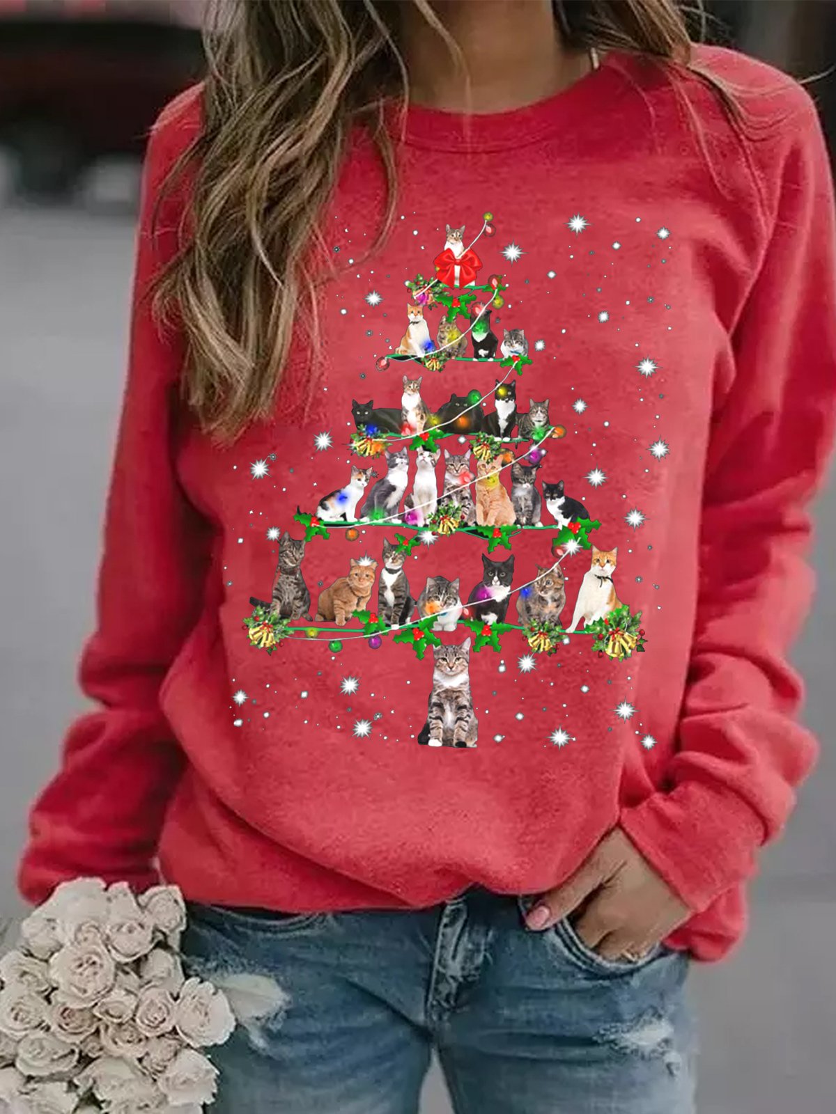 Lustig Katzen Weihnachtsbaum Lässig Sweatshirt