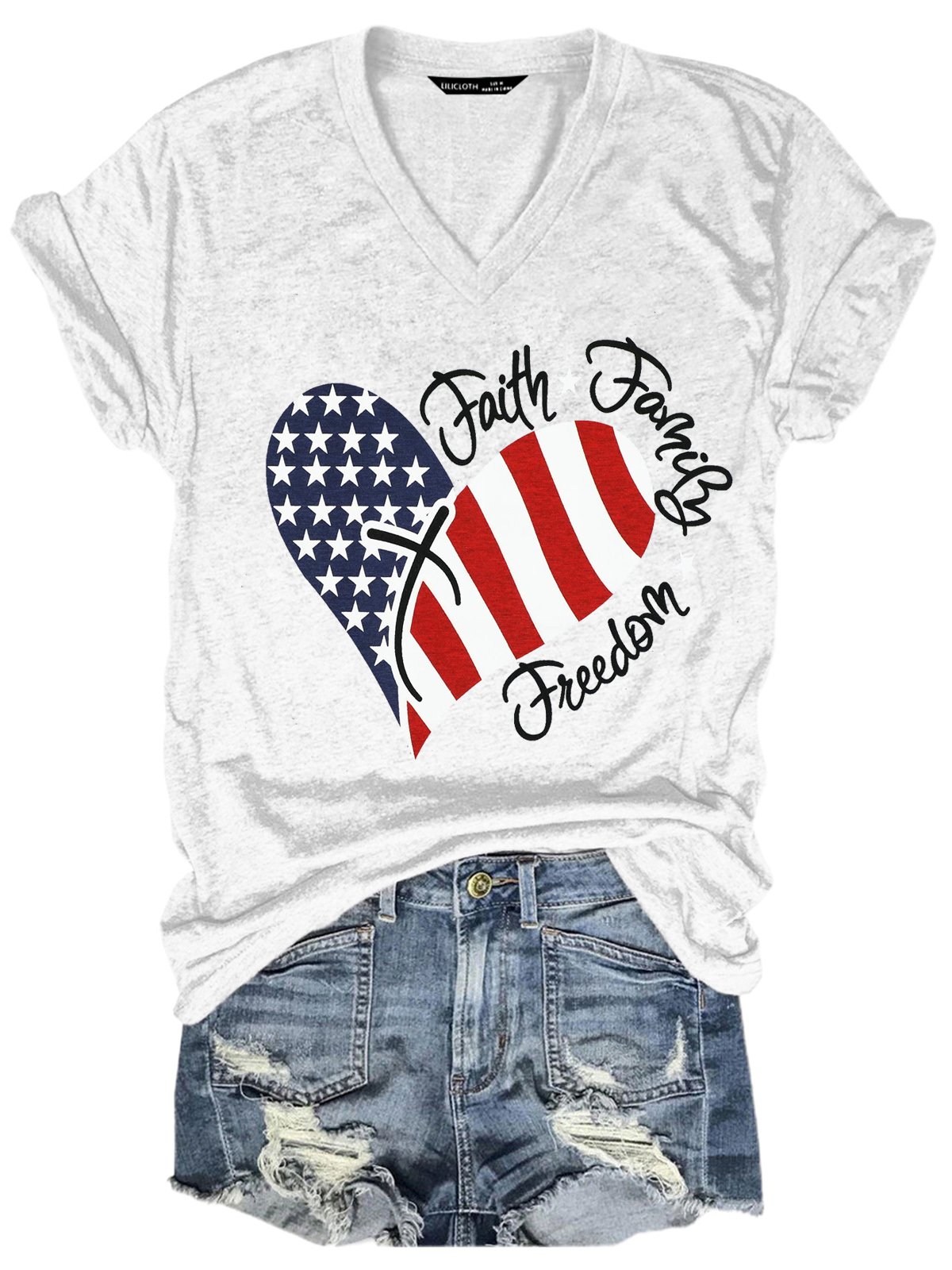 amerikanisch Flagge Print Vertrauen Familie Freiheit Buchstabe Lässig Kurzarm T-Shirt