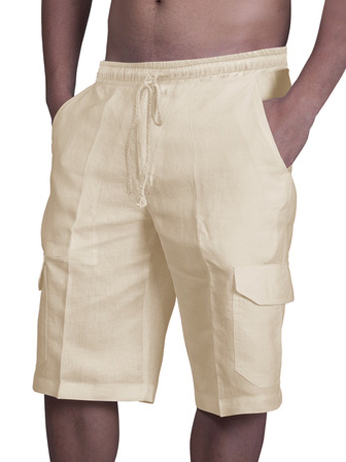 Herren Leinen Shorts Multi-Pocket Krawatte Cargohosen