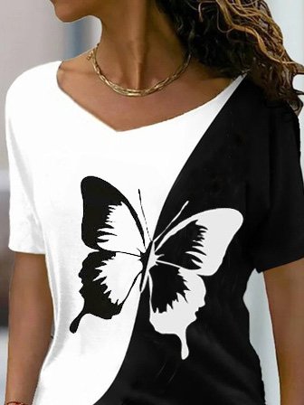 Schmetterling Lässig Regelmäßige Passform Kurzarm T-Shirt