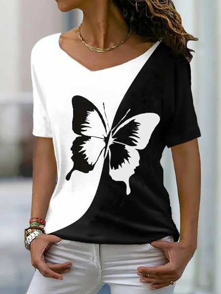 Schmetterling Lässig Regelmäßige Passform Kurzarm T-Shirt