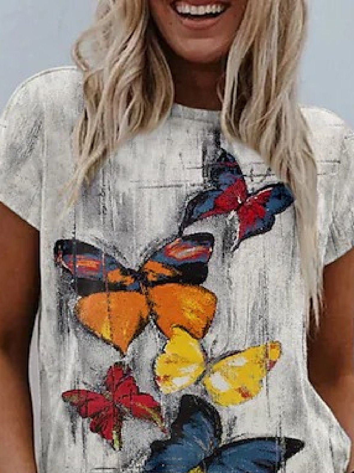 Lässig Rundhals Schmetterling Locker Kurzarm T-Shirt