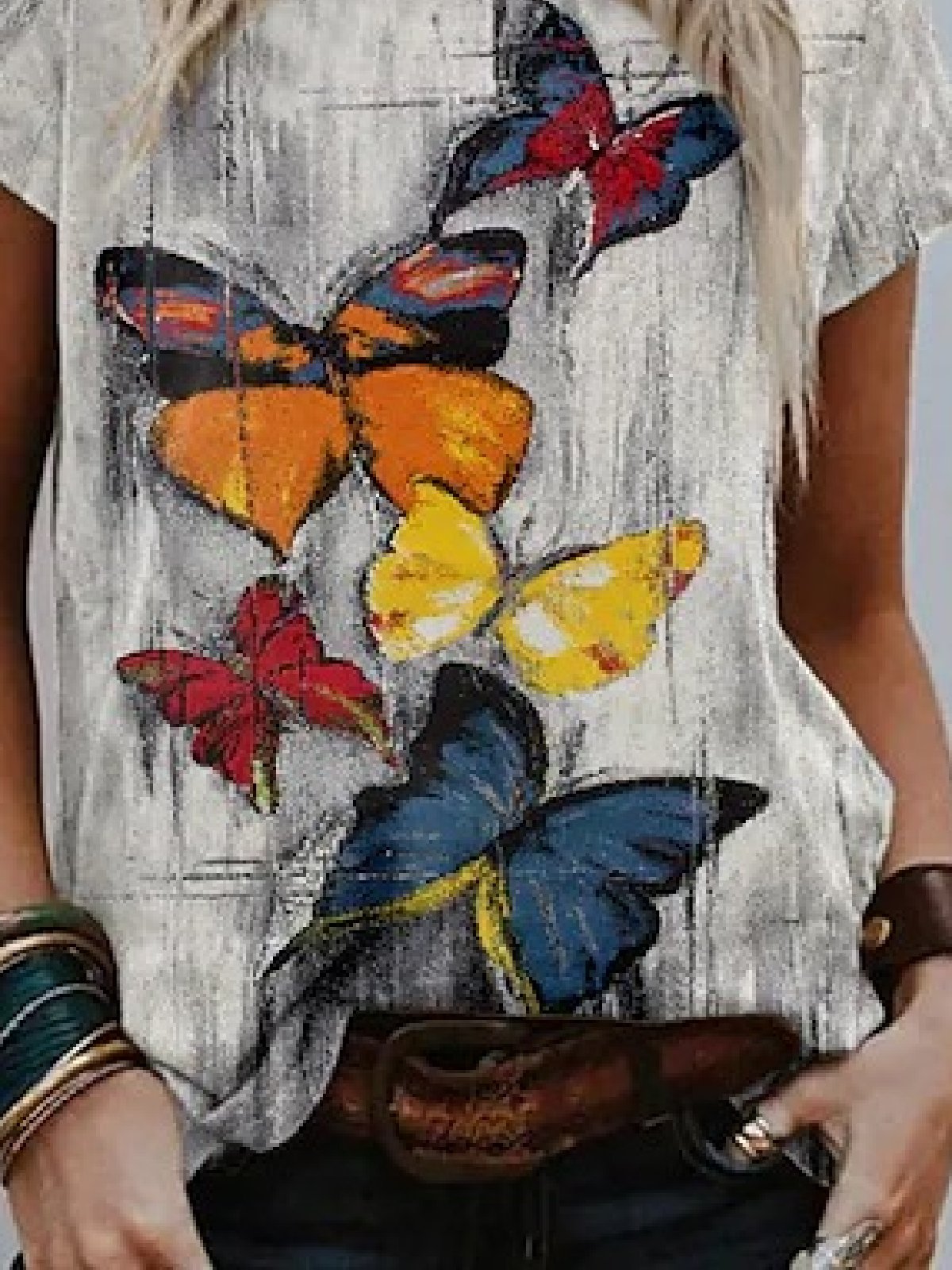 Lässig Rundhals Schmetterling Locker Kurzarm T-Shirt