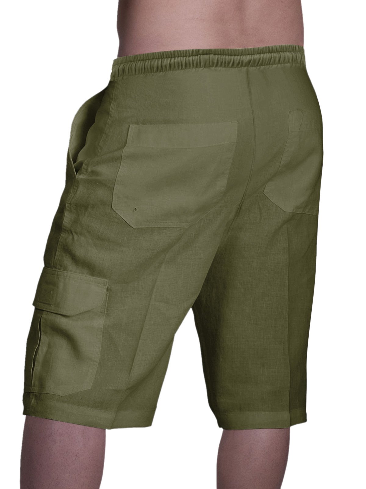 Herren Leinen Shorts Multi-Pocket Krawatte Cargohosen