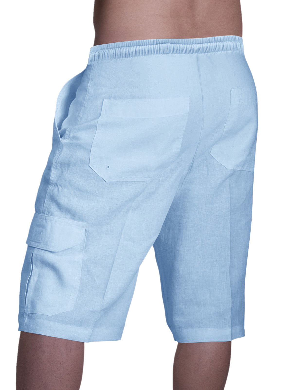 Herren Leinen Shorts Multi-Pocket Krawatte Cargohosen