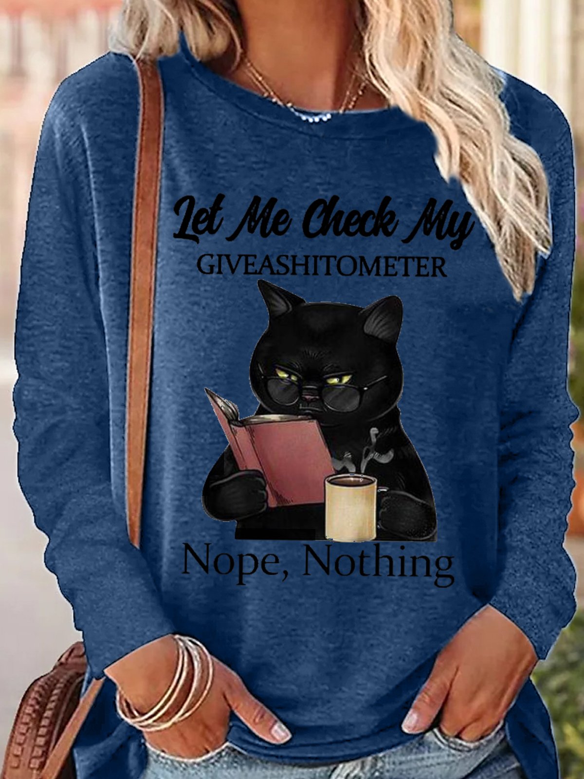 Damen Lustig Schwarz Katze Mit Kaffee Lassen Mir prüfen meine Giveashitometer Nö nichts Buchstabe Oberteile