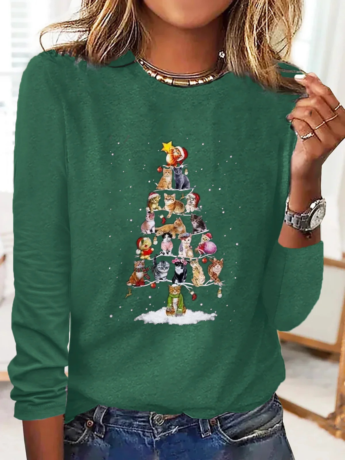 Weihnachtsbaum Print Lässig T-Bluse