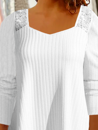 Weit Langarm Unifarben Tunika T-Shirt