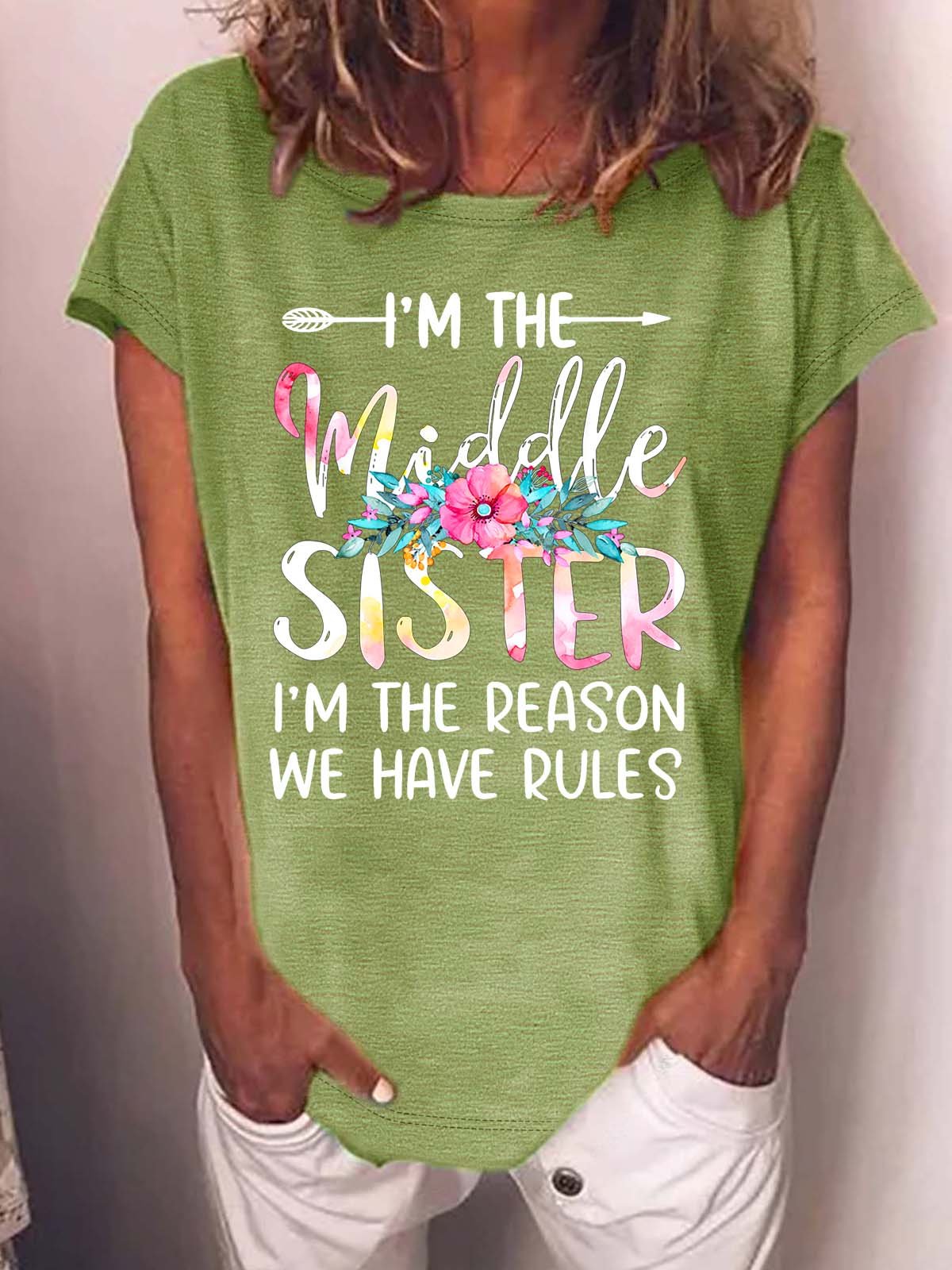 Damen I’m das Mittlerer Schwester I’m das Grund Wir haben Regeln Lässig Baumwolle Rundhals T-Shirt