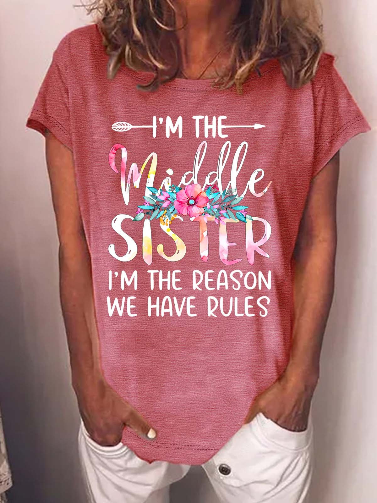 Damen I’m das Mittlerer Schwester I’m das Grund Wir haben Regeln Lässig Baumwolle Rundhals T-Shirt