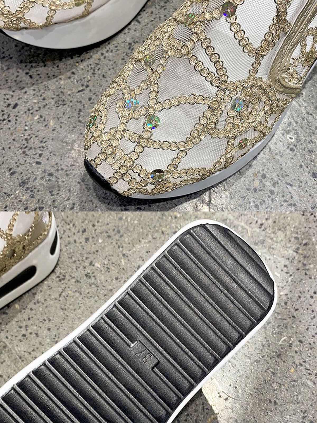 Fashion Paillette Atmungsaktiv Mesh Slip On Plateau Sneakers