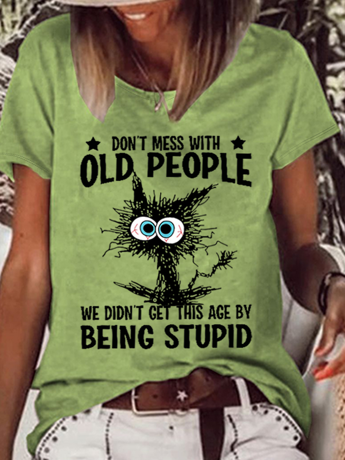 Damen Lustig Katze nicht Chaos Mit alt Menschen Wir Nicht erhalten diese Alter durch Sein Dumm Lässig Weit T-Shirt