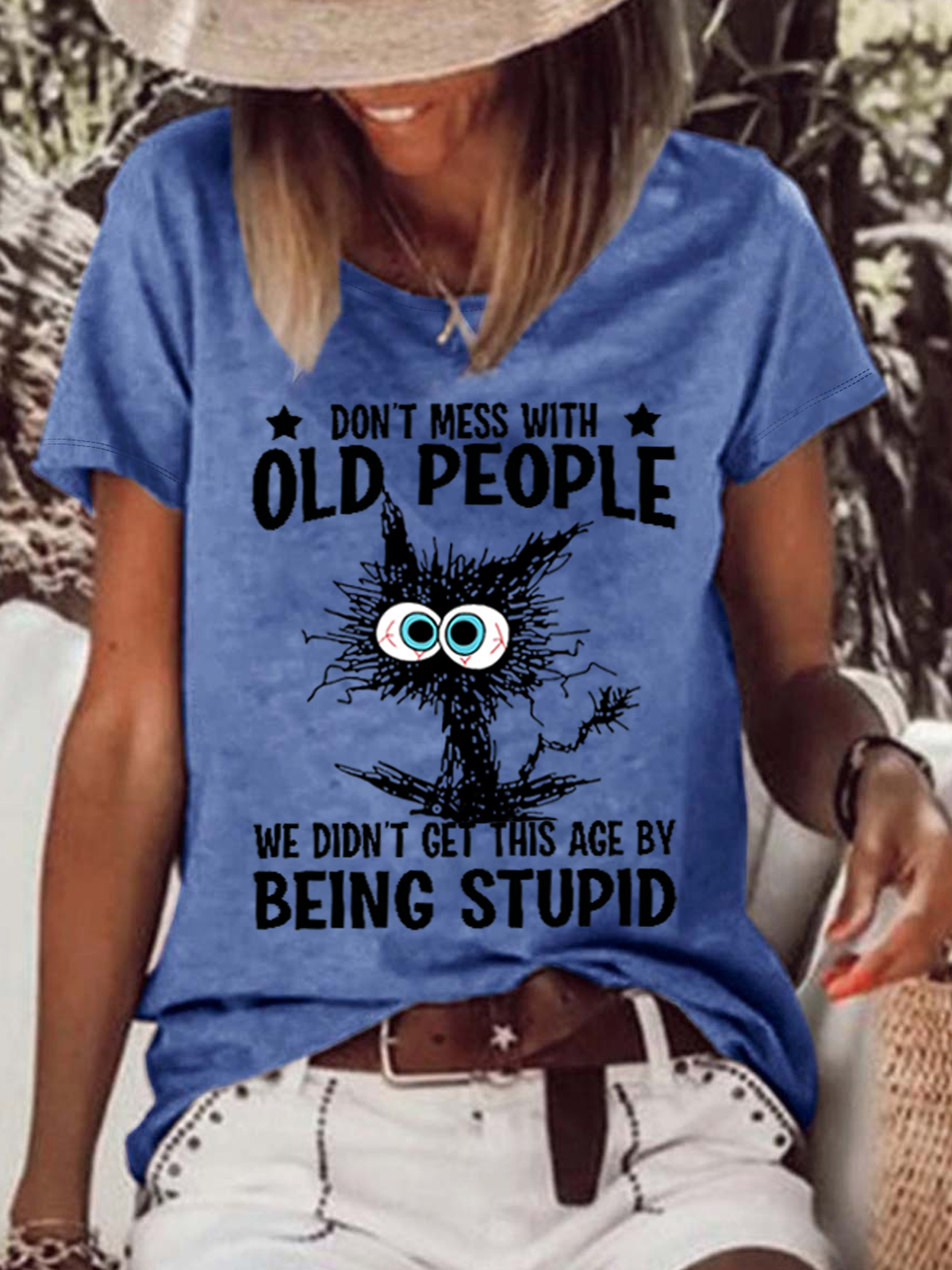 Damen Lustig Katze nicht Chaos Mit alt Menschen Wir Nicht erhalten diese Alter durch Sein Dumm Lässig Weit T-Shirt