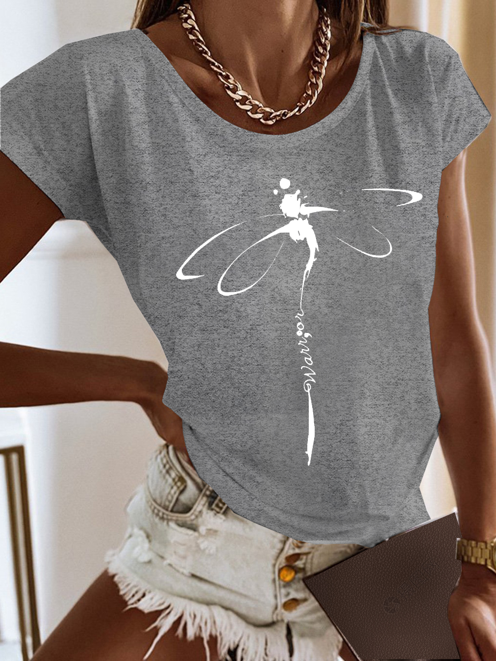 Lockeres Lässiges Looses Shirt mit Rundhalsausschnitt Libelle