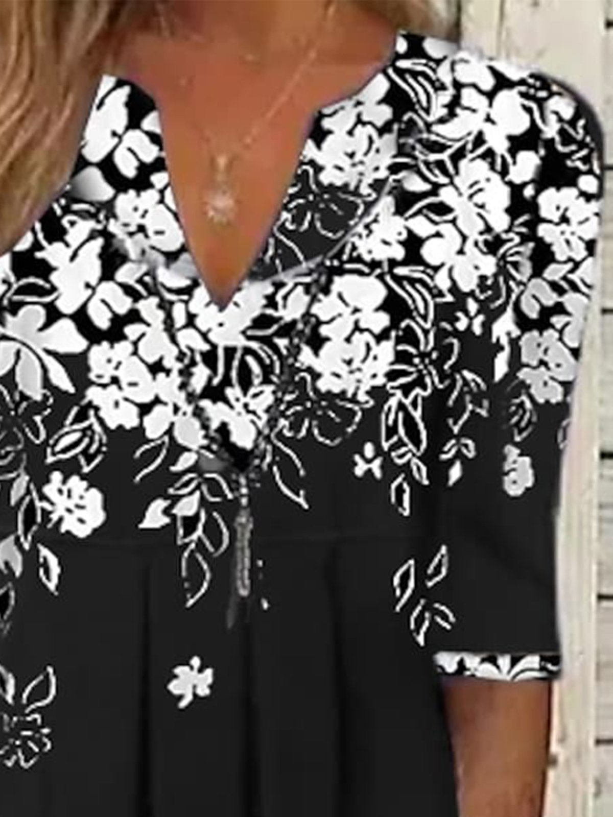Elegant Weit Geblümt Kleid