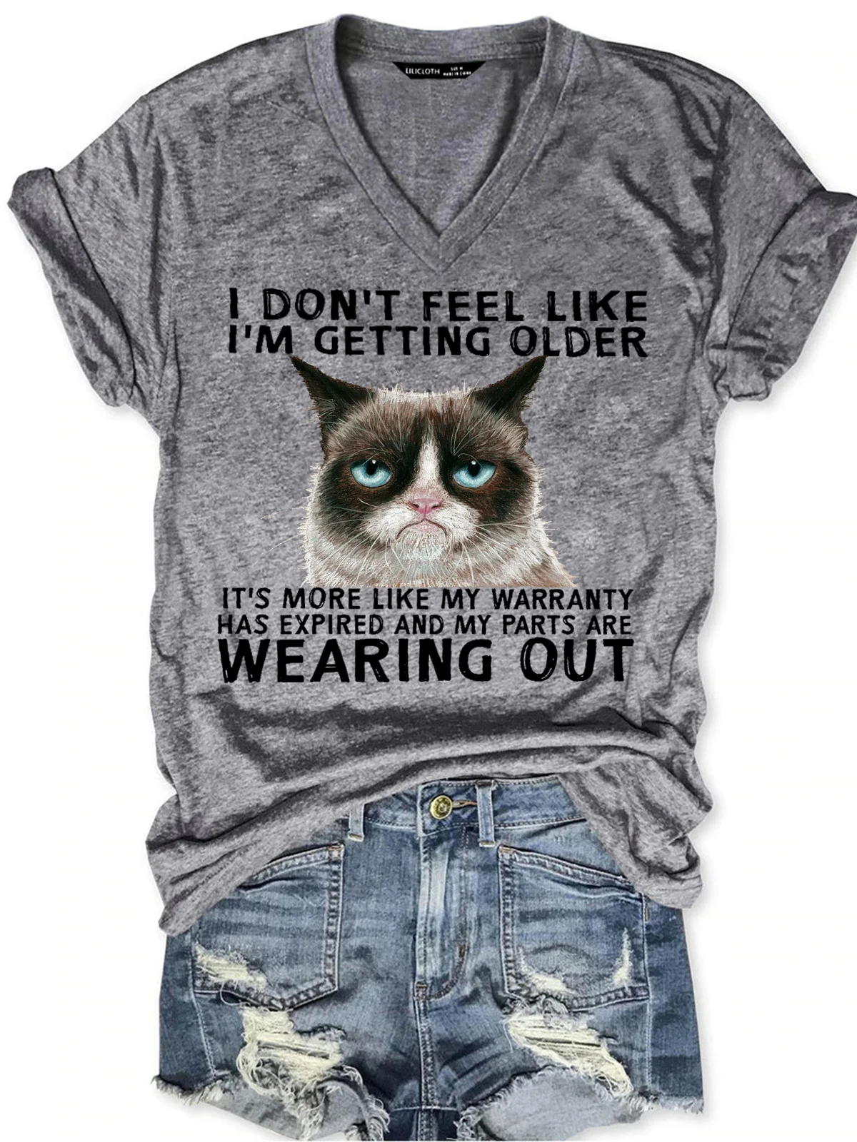 Damen Lustig Zitat  Mürrisch Katze Rundhals Weit Lässig T-Shirt