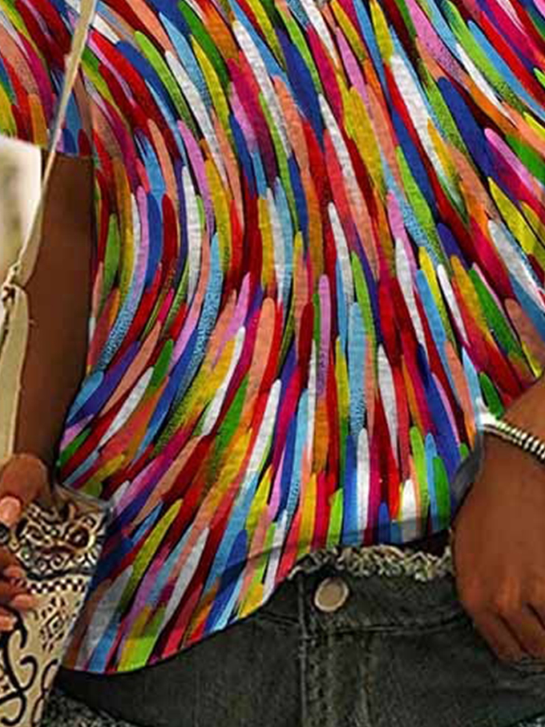 Farbverlauf Lockeres Lässiges Looses Shirt mit V-Ausschnitt