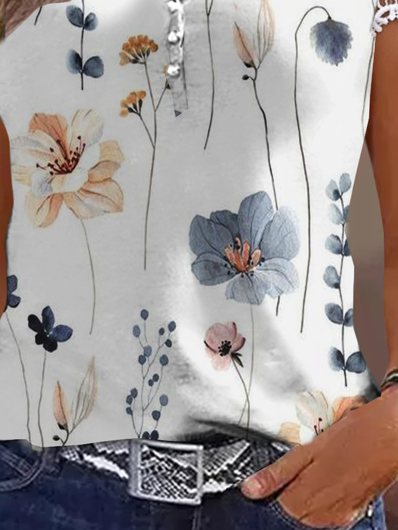 Lässige V-Ausschnitt Bluse mit Blumenprint Freizeitbluse