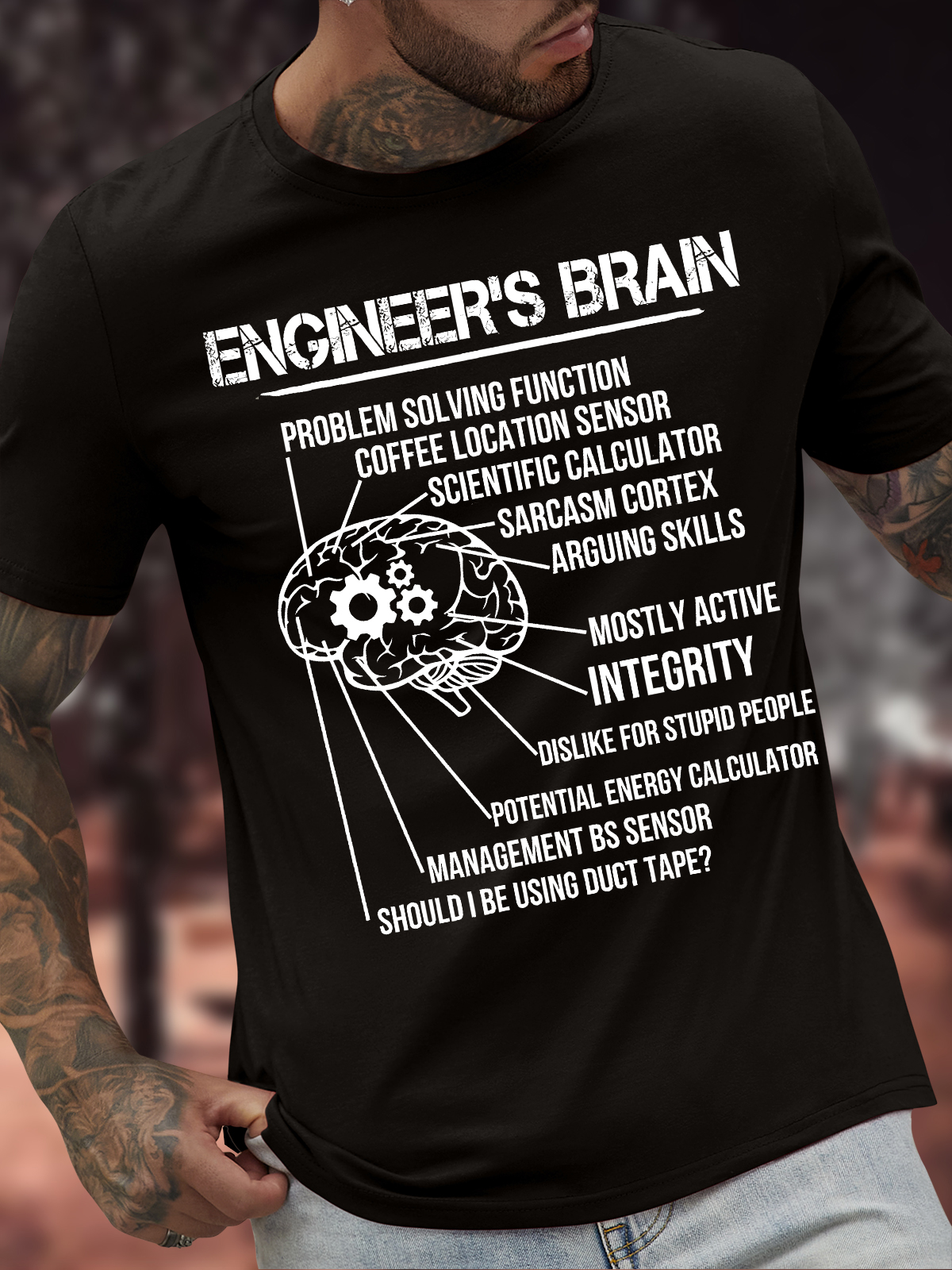 Herren Ingenieur's Gehirn Problem-Lösen Funktion Kaffee Ort Sensor Lustig Grafik Print Textbriefe Lässig Baumwolle T-Shirt