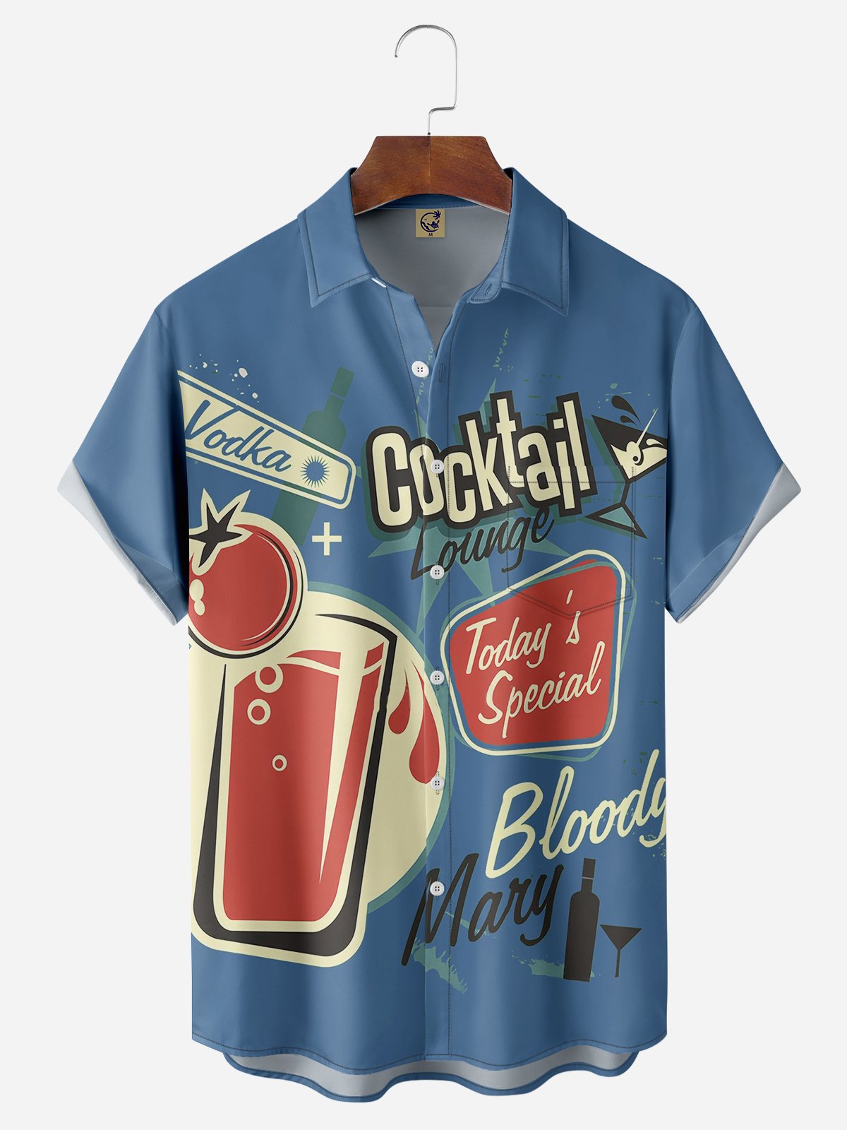 Cocktail Brusttasche Kurzarm Hawaiische Bluse