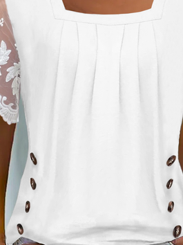 Mesh Lässig Geknöpft Unifarben Bluse