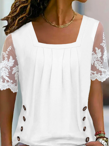 Mesh Lässig Geknöpft Unifarben Bluse