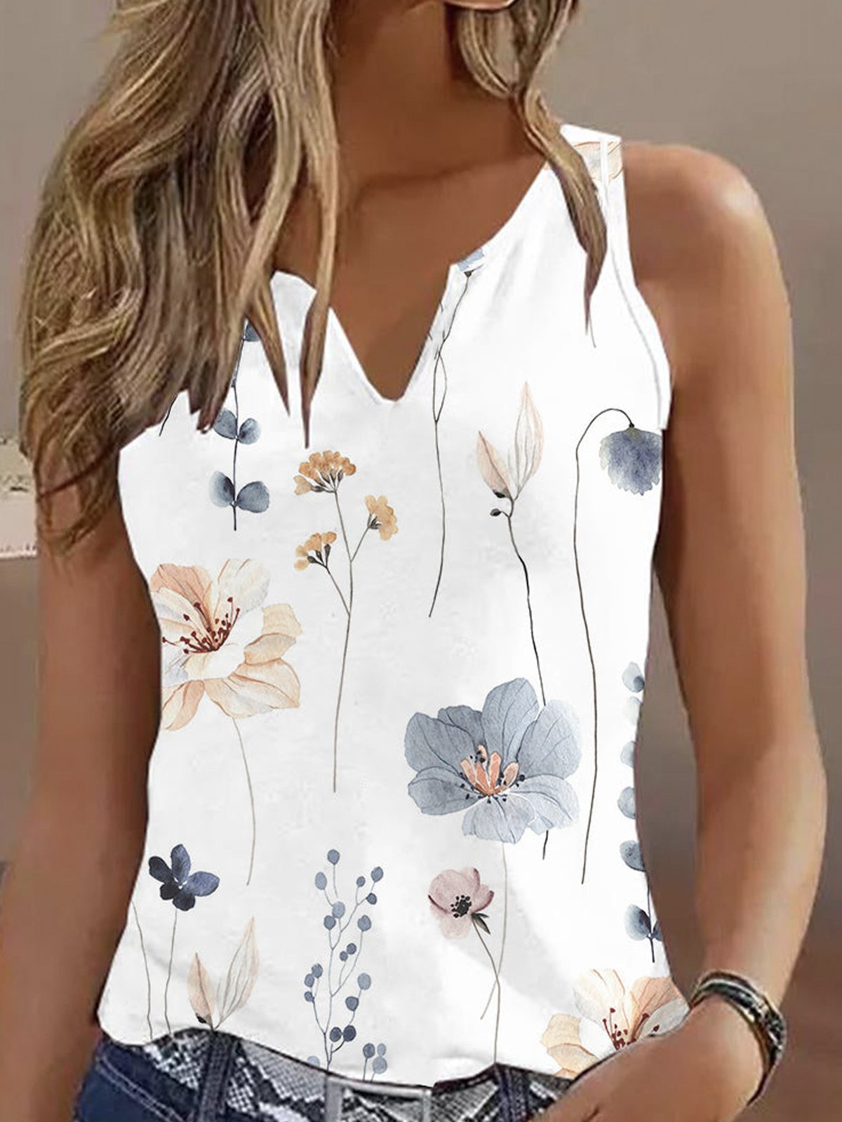 Gekerbt Lässig Weit Tanktop Oberteile