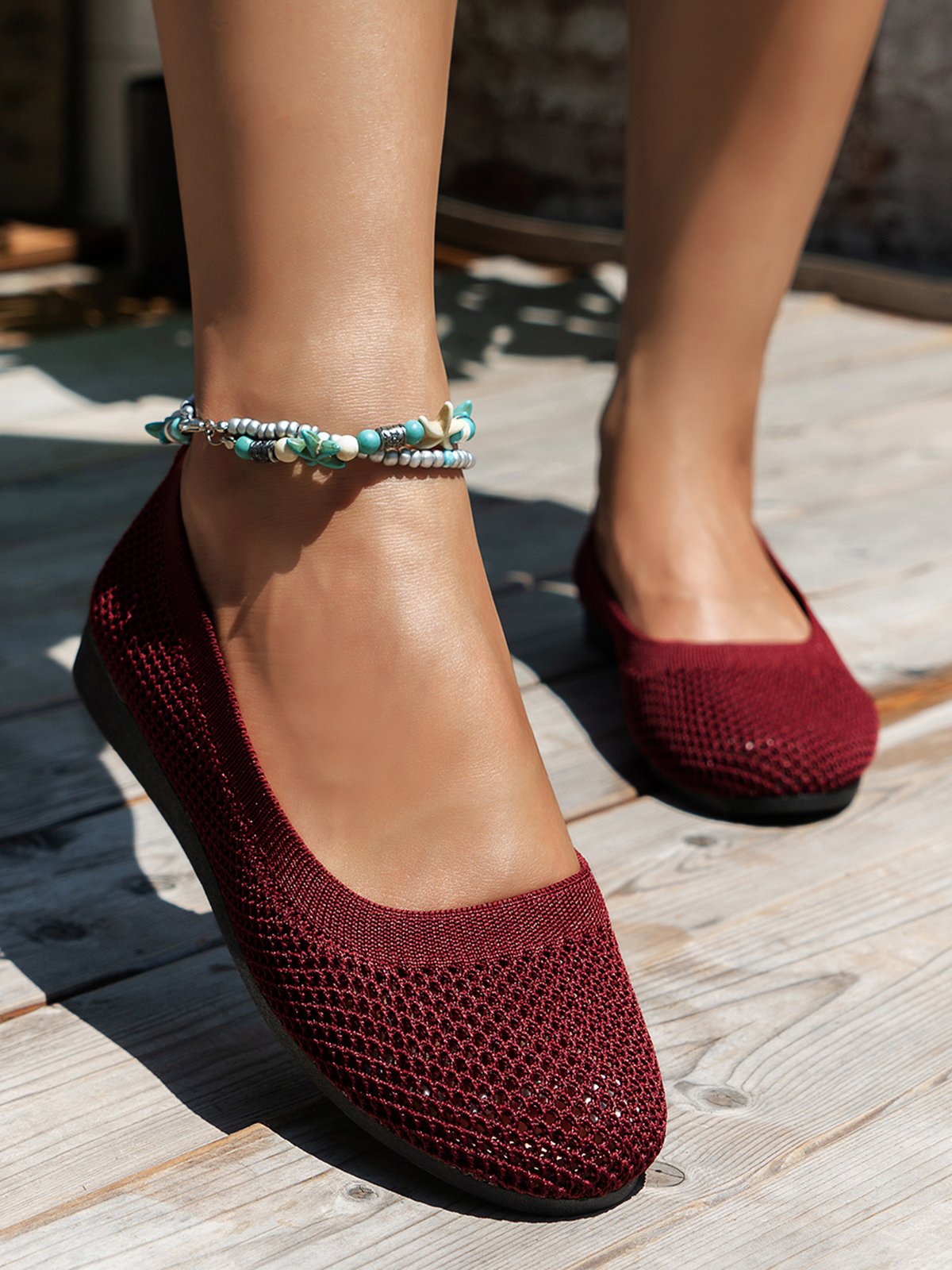 Atmungsaktiv Ausgehöhlt Textil Lässig Flache Schuhe