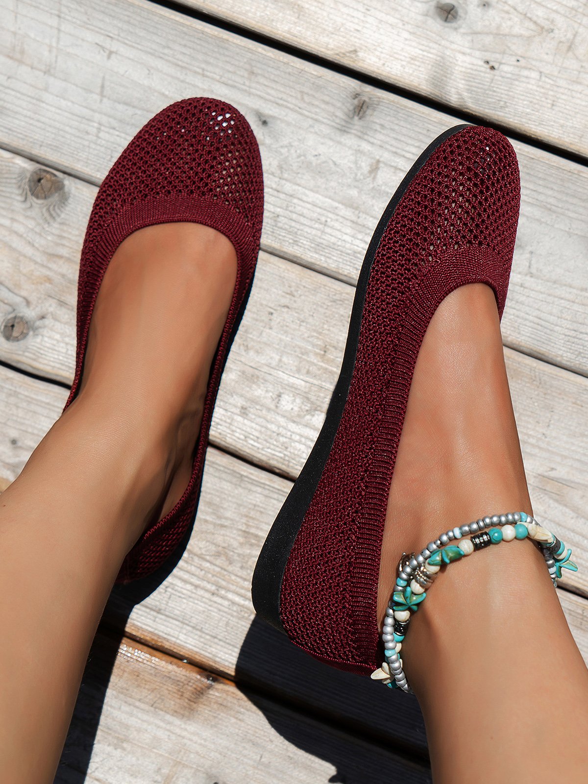 Atmungsaktiv Ausgehöhlt Textil Lässig Flache Schuhe