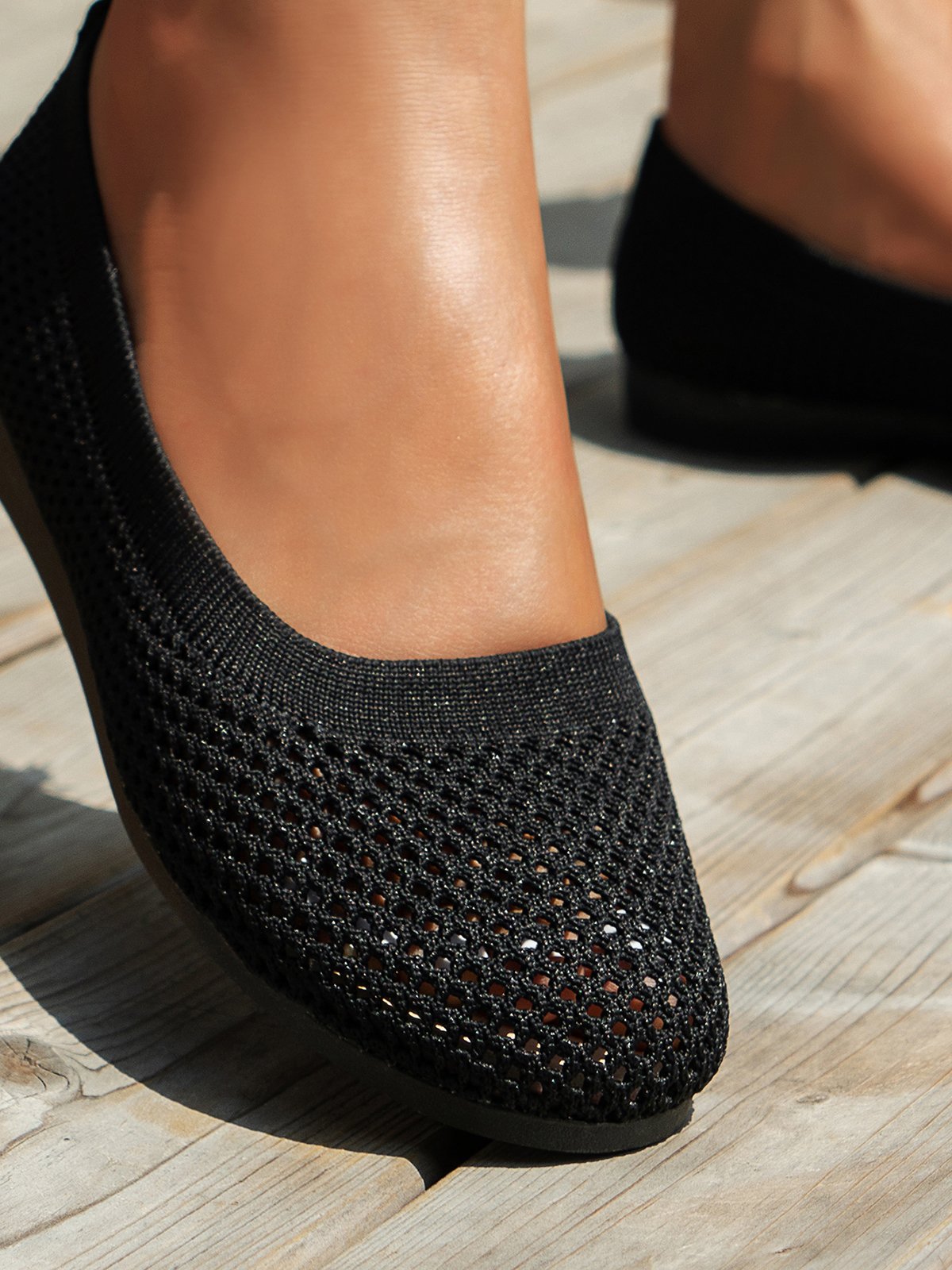Atmungsaktiv Ausgehöhlt Textil Lässig Flache Schuhe