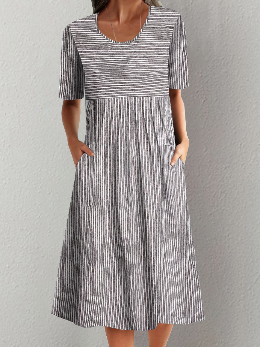 Lässig Rundhals Weit Kleid mit Nein