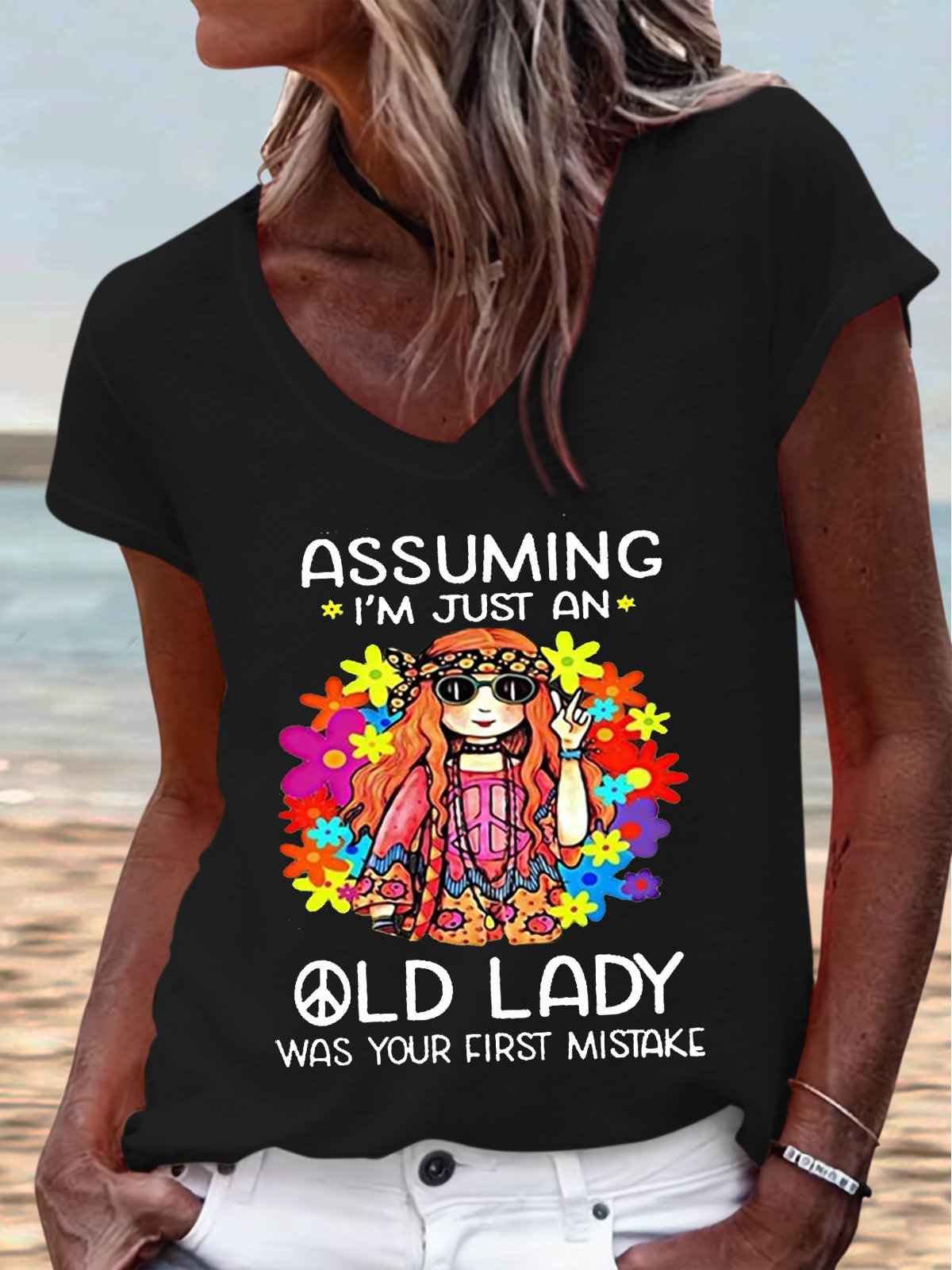 Damen Lustig Hippie alt Dame Lässig T-Shirt
