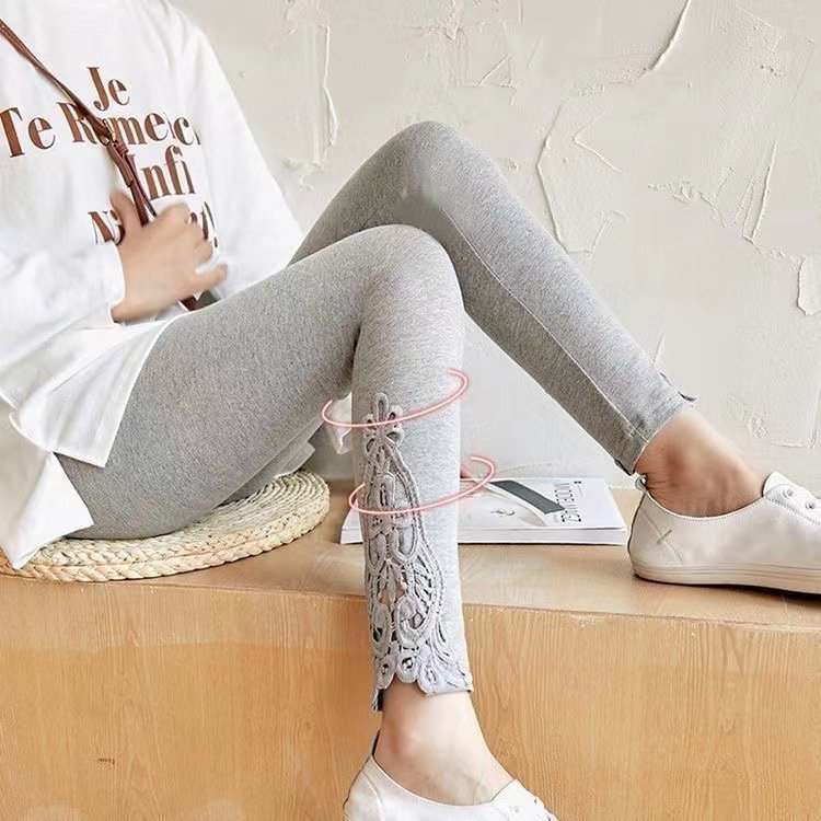 Unifarben Lässig Spitze Legging