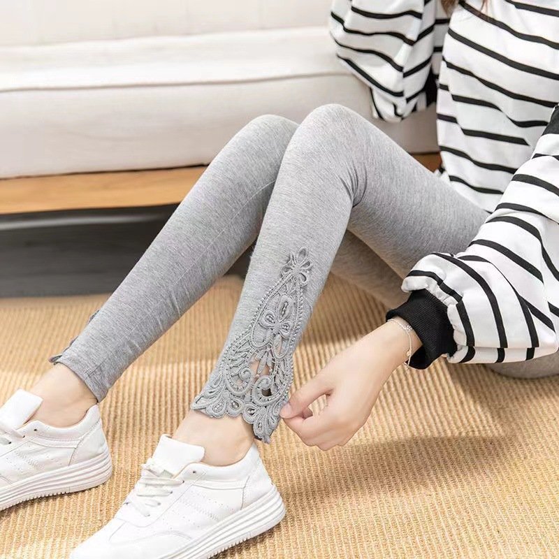 Unifarben Lässig Spitze Legging