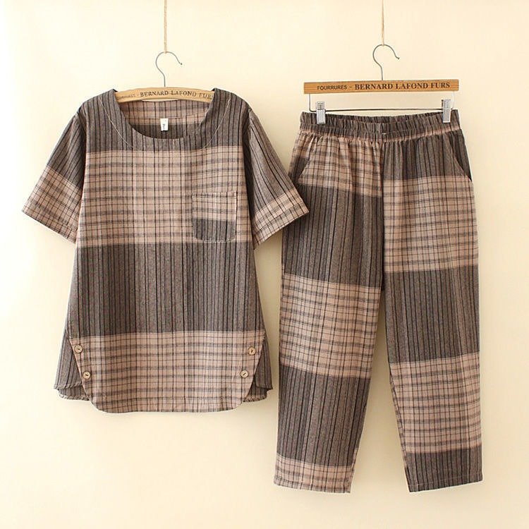 Schnalle Kariert Lässig Bluse mit Hose Zweiteiliges Set