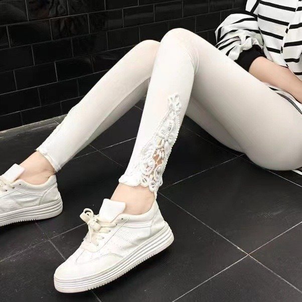 Unifarben Lässig Spitze Legging