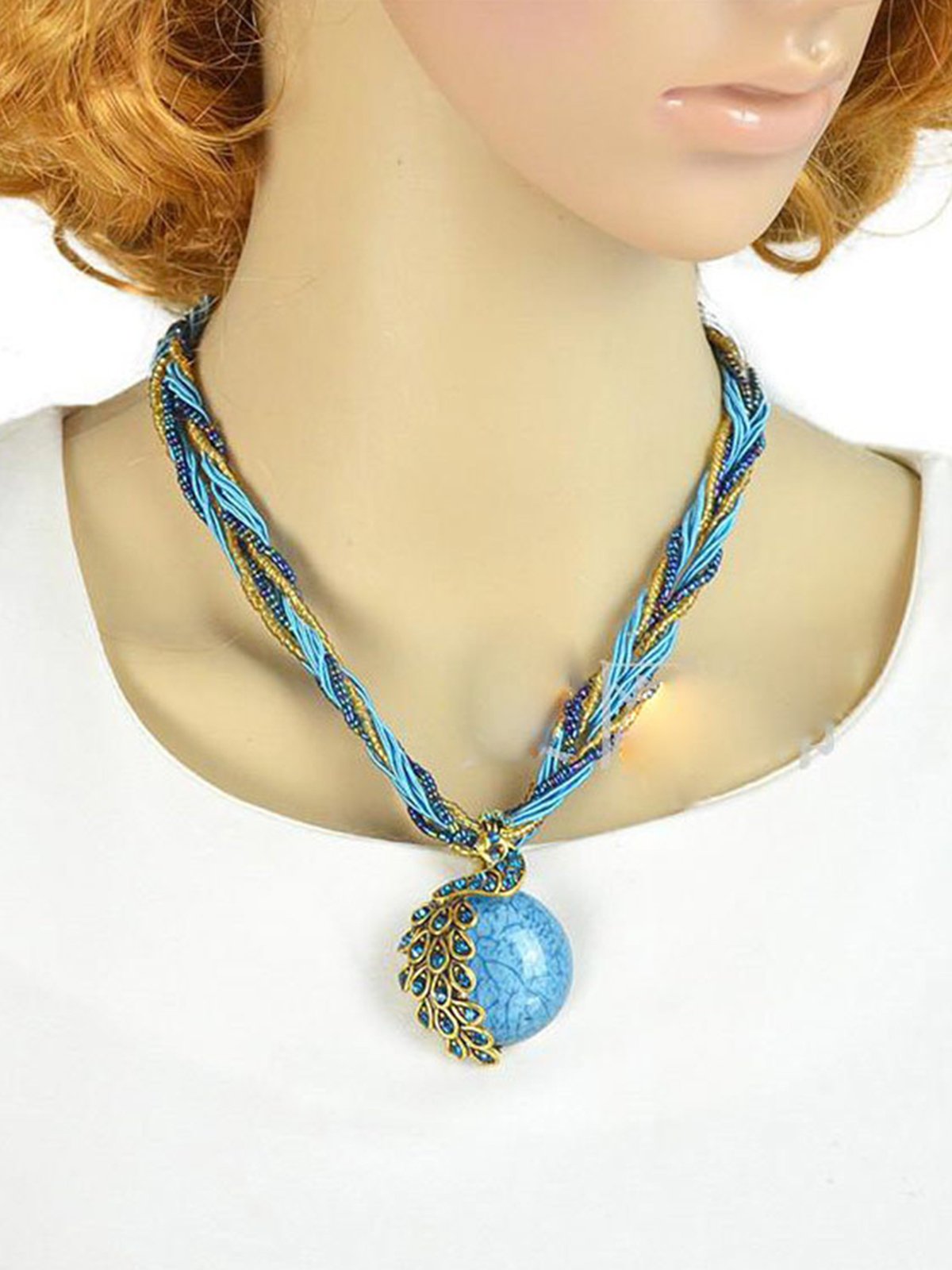 Pfauenblau Strass Perlen Pendant Halsketten