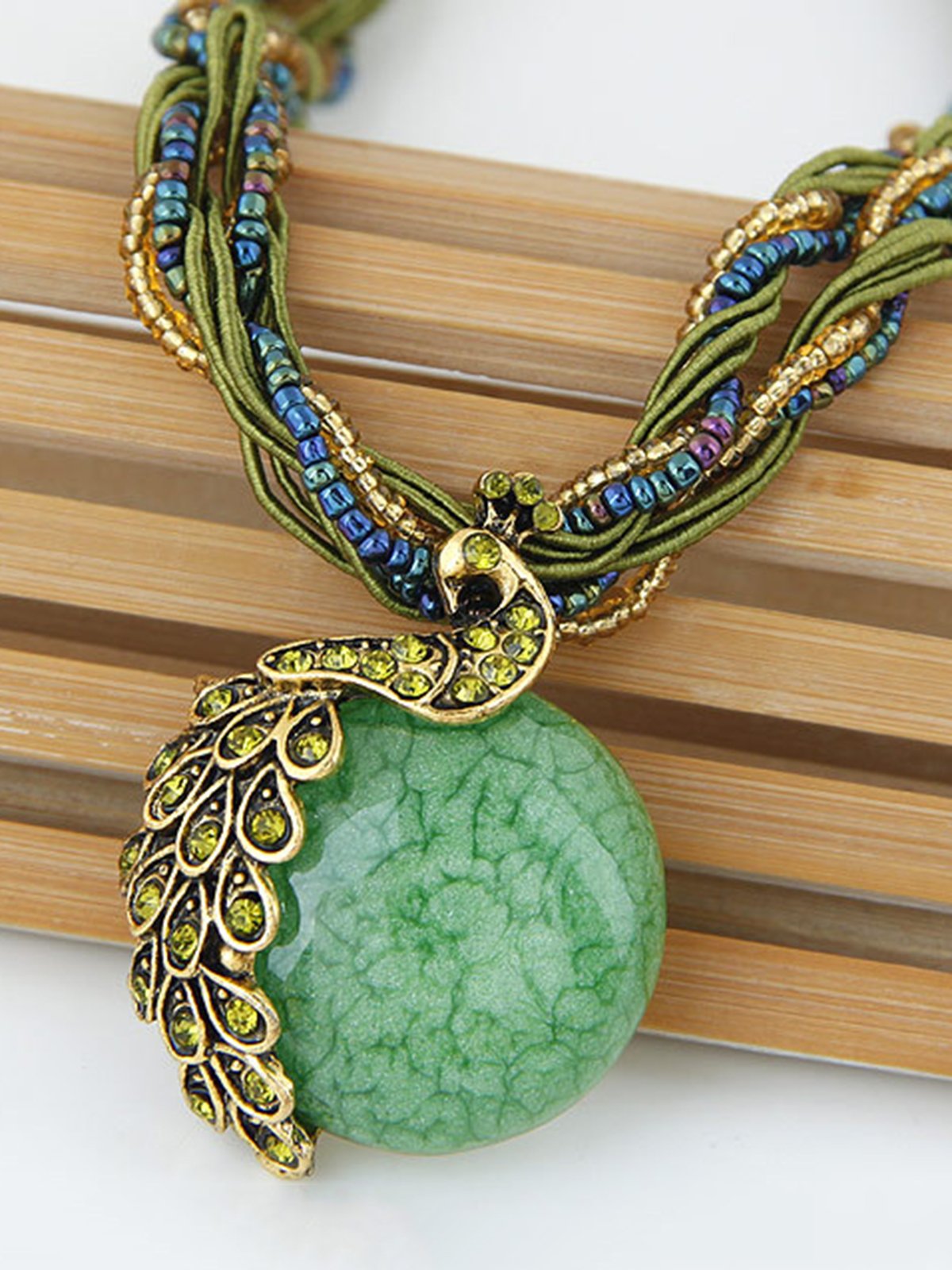 Pfauenblau Strass Perlen Pendant Halsketten