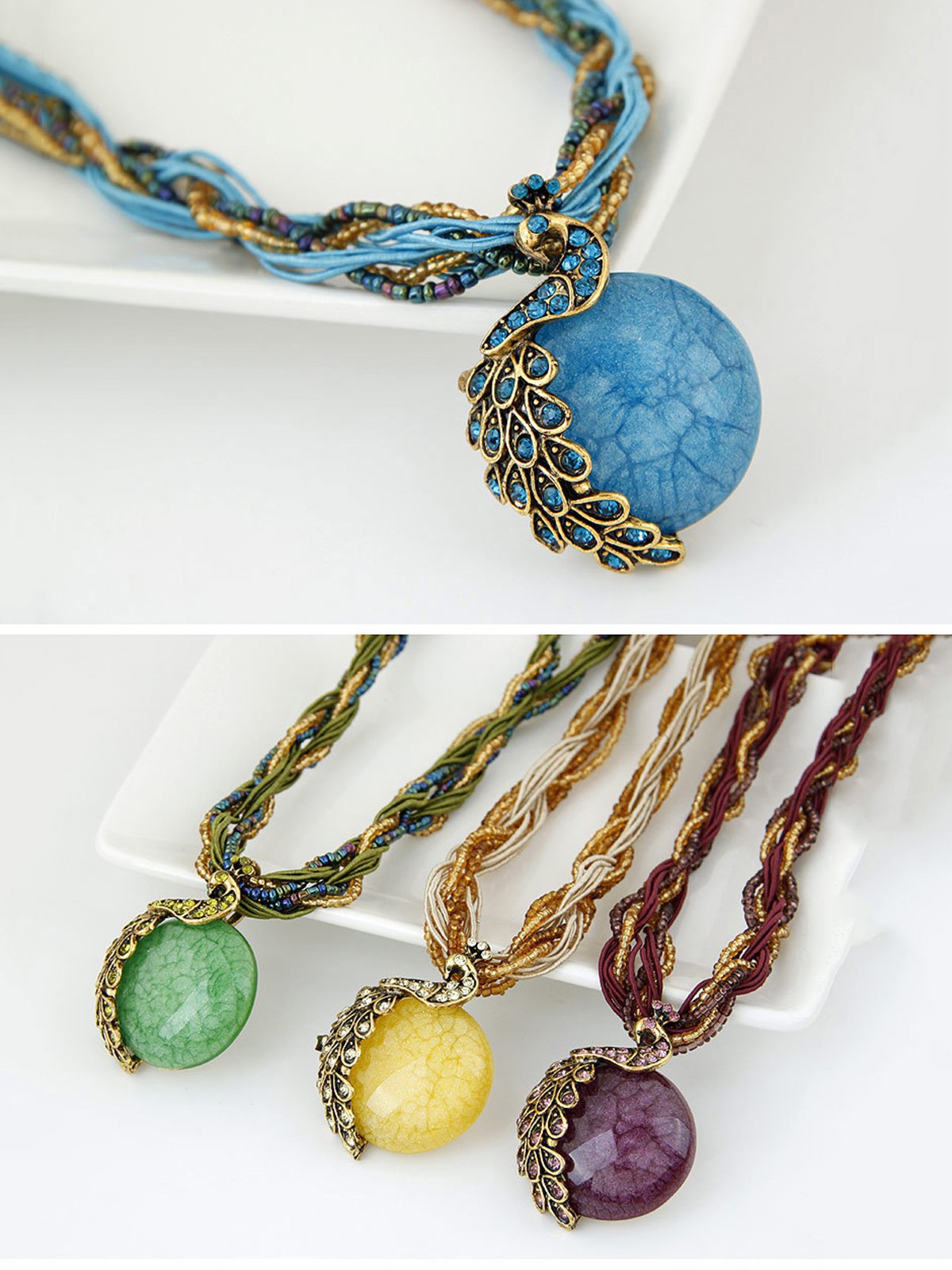 Pfauenblau Strass Perlen Pendant Halsketten