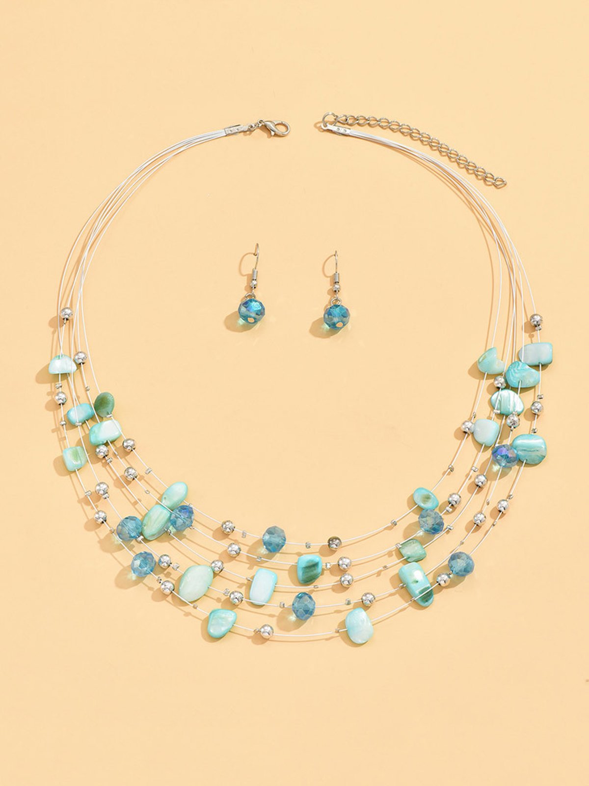 Böhmisch Multifarben Perlen Geschichtet Halskette Ohrringe Set